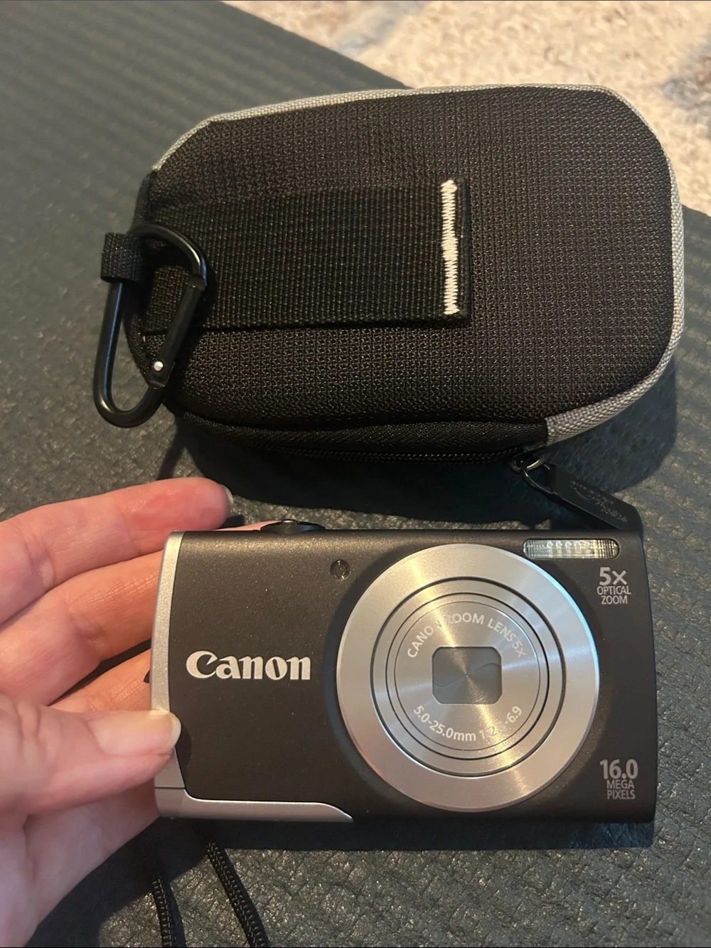Canon Compact Digital Camera in Black and Silver with Wrist Strap and Case